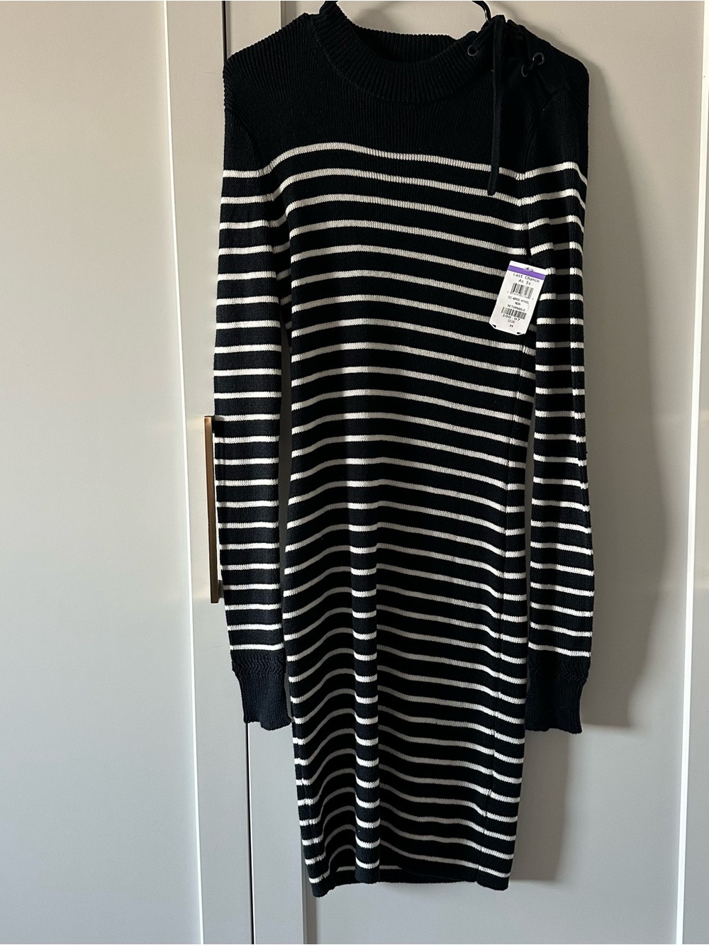 All Saints Black and White Striped Knit Dress
